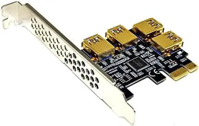 Alt view image 4 of 4 - PCI-E 1x to 16x Riser Card PCI-Express 1 to 4 Slot PCIe USB3.0 Adapter Port Multiplier Miner Card for BTC Bitcoin Miner Mining (4*sata Cables)