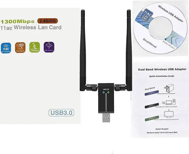 Main image of USB 3.0 WiFi Adapter,1300Mbps Dual Band 2.4/5GHz Wireless Network External Receiver, Mini WiFi Dongle Wireless Adapter for WIN7 8 10 11 XP MAC Linux, USB 3.0 Computer Network Card WiFi Adapters