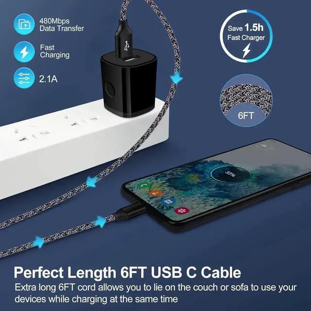 Alt view image 3 of 7 - USB C Charger Block Google Pixel 8a 8 7a Fast Charger Android Phone Wall Plug Car Adapter C Type Charging Cable 6FT for Pixel 7 6 Pro 6a 5a 5XL 4a 4XL,samsung galaxy a14 a53 a13 s23 s22 ultra s21 a32