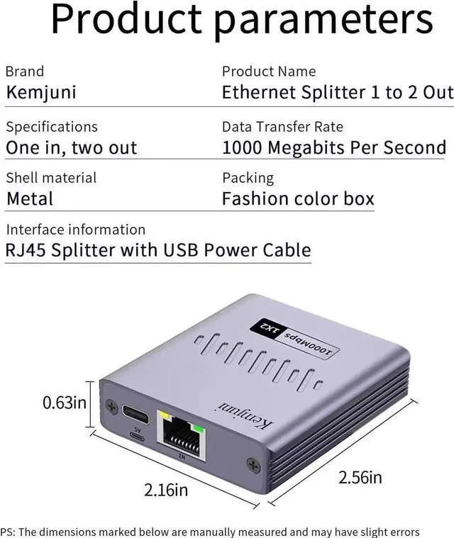 Main image of Ethernet Splitter 1 to 2 1000Mbps, Gigabit Ethernet Splitter,LAN Network Splitter with USB Power Cable, RJ45 Splitter for Cat5/5e/6/7/8 Cable (2 Devices Simultaneously Networking) Router Switch