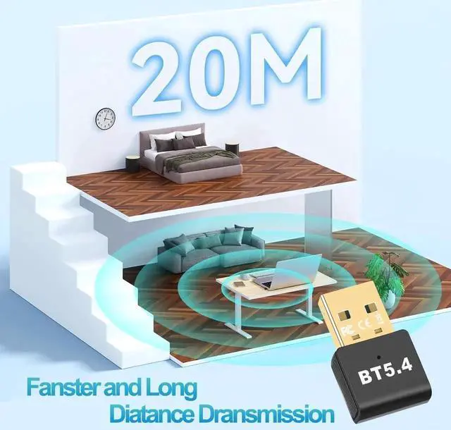 Main image of Bluetooth 5.4 Adapter, USB Bluetooth 5.4 Stick Dongle (EDR & BLE) Plug and Play Bluetooth Adapter 5.4 for PC Laptop Desktop Computer, Supports Windows 11/10/8.1/7