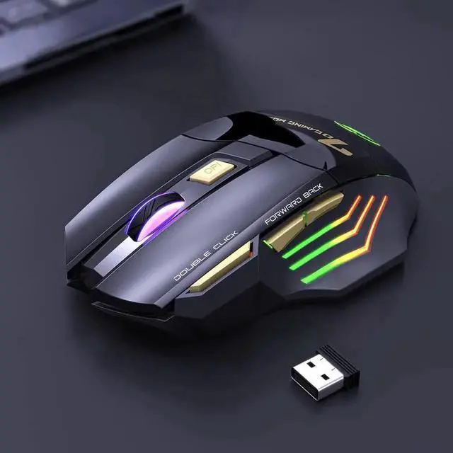 Alt view image 2 of 7 - Dual Mode Wireless Gaming Mouse, Rechargeable USB 2.4G + Bluetooth 5.1 Wireless Mice, with 7-Color Rainbow Luminous, 3 adjustable DPI levels(up to 3200 dpi), Optical Effect Gaming Mice (Classic Black)