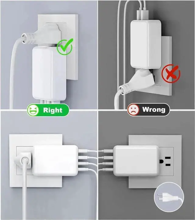 Alt view image 5 of 7 - Flat USB C Fast Wall Charger [2A+2C], 2-Pack 40W 4-Port PD3.0 Slim Type C Cube Blocks Multiport Brick Dual Port PD + QC Plug Power Adapter for i-Ph-one Android Cellphones,Air-Pods,i-Pad,Tablets