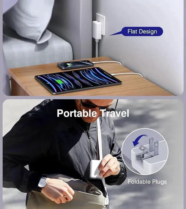 Alt view image 3 of 7 - Flat USB C Fast Wall Charger [2A+2C], 2-Pack 40W 4-Port PD3.0 Slim Type C Cube Blocks Multiport Brick Dual Port PD + QC Plug Power Adapter for i-Ph-one Android Cellphones,Air-Pods,i-Pad,Tablets