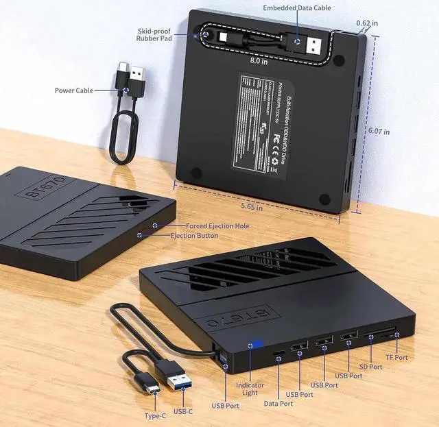 Alt view image 6 of 6 - External CD/DVD Drive for Laptop, [7 in 1] USB 3.0 Type C Ultra-Slim Portable CD/DVD Player Burner, CD ROM Burner Writer External Optical Drive Compatible with Laptop Desktop PC Windows Linux MacOS