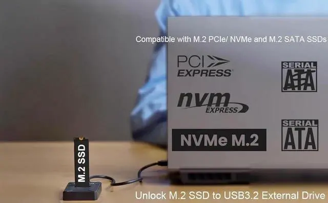 Alt view image 6 of 7 - M.2 SATA NVMe to USB Adapter SSD Reader, M.2 Docking Station 10Gbps for Both M.2 PCIe NVMe and SATA NGFF SSD Dock, Size for 22110 2280 2260 2242 2230 22110 Enclosure - Plastic