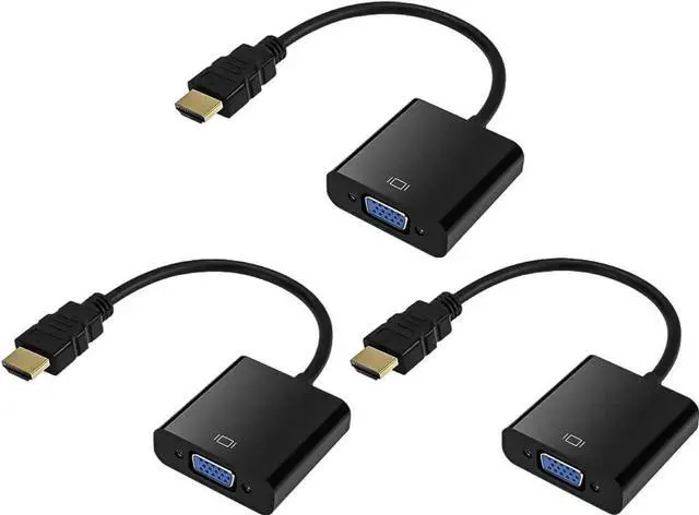 Main image of HDMI to VGA Gold-Plated HDMI to VGA Adapter (Male to Female) for Computer Desktop Laptop PC Monitor Projector HDTV Chromebook Raspberry Pi Xbox and More - Black 3 Pack