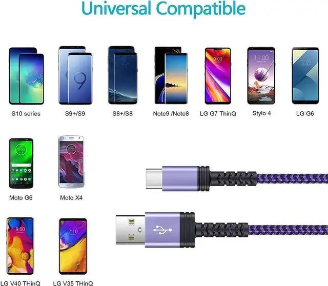 Alt view image 7 of 7 - C Charger Cable Fast Charging Phone Android Power Cord 4Pack for Samsung Galaxy S24+ S23 Ultra S22 Plus Note 21/20 Ultra, S21+/S20 Plus/S21 S20 FE/S10 Plus/S9 A11/A21/A51/A71 Google Pixel 5 4A XL