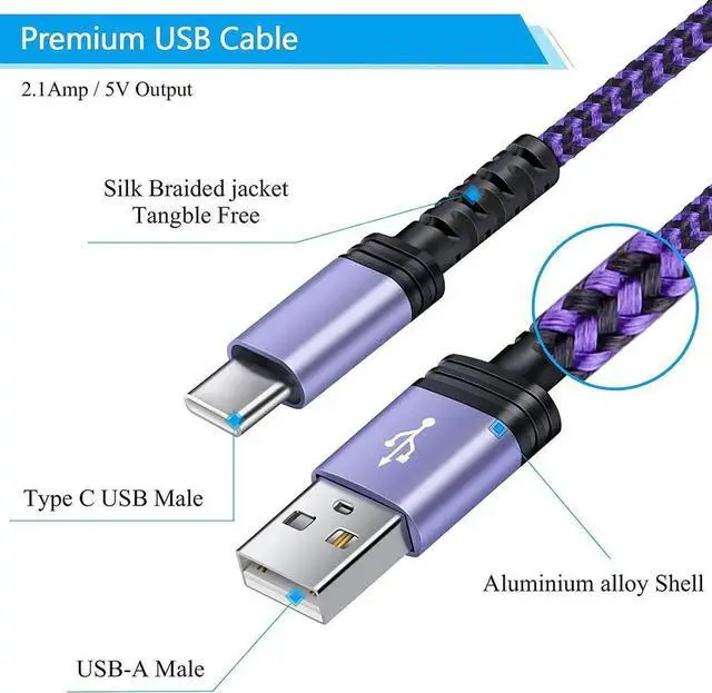 Alt view image 5 of 7 - C Charger Cable Fast Charging Phone Android Power Cord 4Pack for Samsung Galaxy S24+ S23 Ultra S22 Plus Note 21/20 Ultra, S21+/S20 Plus/S21 S20 FE/S10 Plus/S9 A11/A21/A51/A71 Google Pixel 5 4A XL