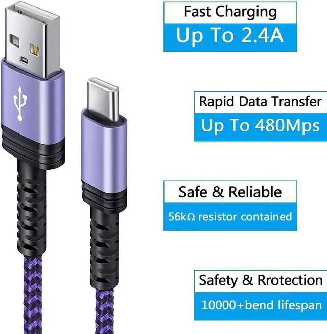 Alt view image 4 of 7 - C Charger Cable Fast Charging Phone Android Power Cord 4Pack for Samsung Galaxy S24+ S23 Ultra S22 Plus Note 21/20 Ultra, S21+/S20 Plus/S21 S20 FE/S10 Plus/S9 A11/A21/A51/A71 Google Pixel 5 4A XL