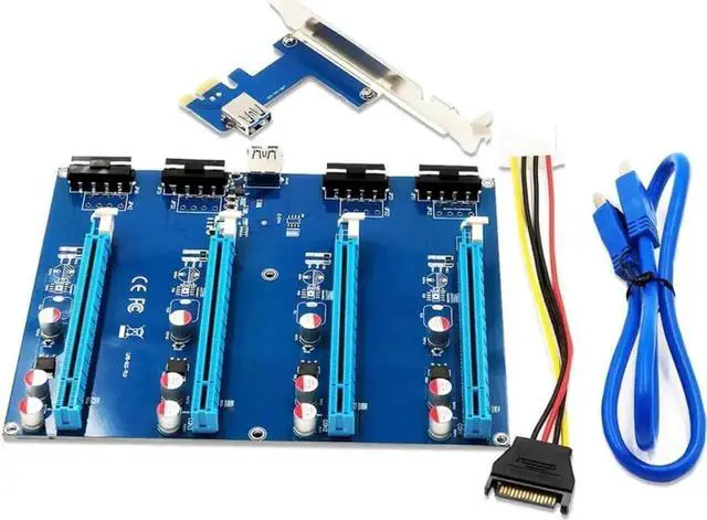 Main image of PCIe 1 to 4 PCI express 16X slots Riser Card USB3.0 PCI-E 1X to External 4 PCI-e slot Adapter Port Multiplier Card for BTC Miner