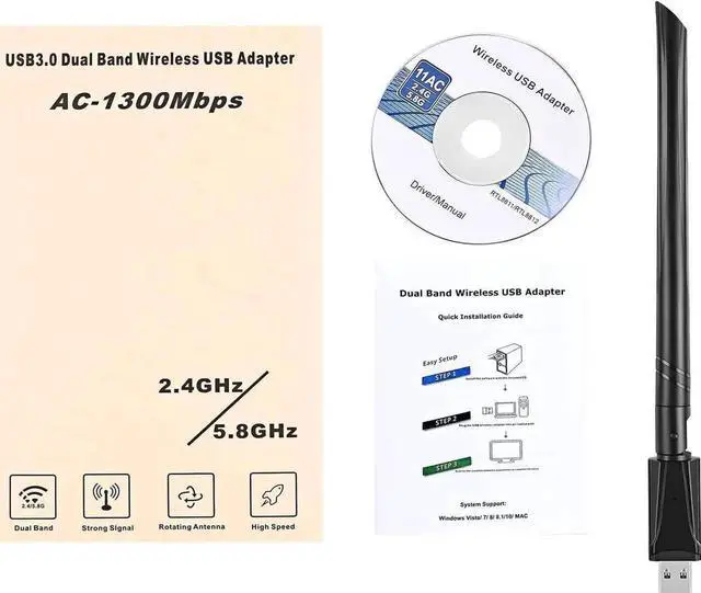 Alt view image 3 of 7 - USB 3.0 WiFi Adapter for PC AC1300Mbps WiFi Card, Dual Band Network Adapter with 2.4GHz/5.8GHz High Gain Antenna, for Laptop Desktop Windows 11/10/8.1/8/7/XP/Vista, Mac OS 10.9-10.15 ,11,12