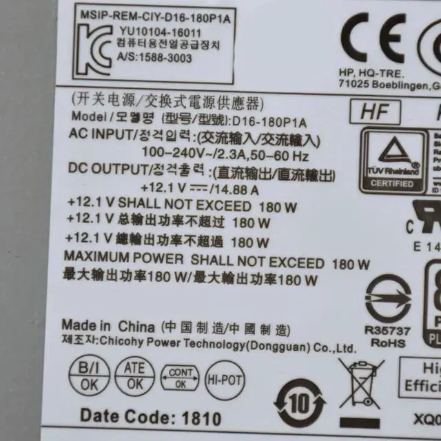 Alt view image 6 of 6 - 180w 4+4pin for H-P 280 Pro G3 MT Power Supply PA-1181-6HY D16-180P3A Psu