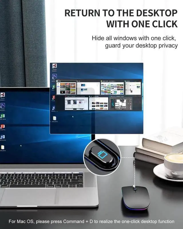 Alt view image 4 of 6 - LED Bluetooth Mouse, Rechargeable Silent Bluetooth Wireless Mouse Dual Mode (BT 5.1 + 2.4G USB) with Home Button, Portable Optical RGB Cordless Mice for Laptop Computer PC Mac, Black