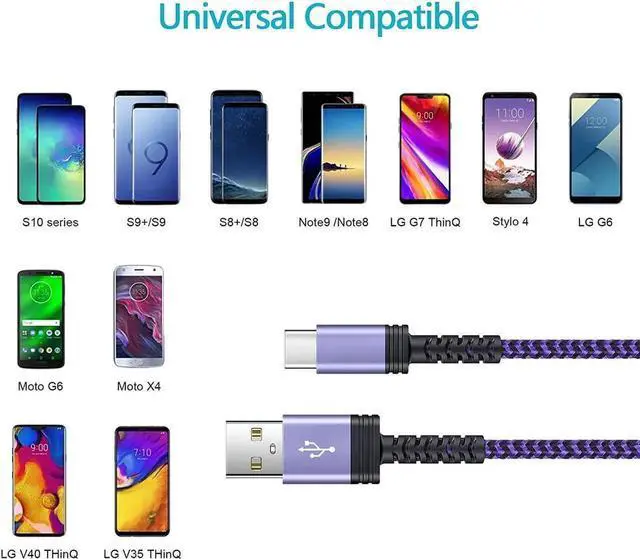 Alt view image 5 of 7 - Type C Charger Cable,[ 5 Pack, 3ft 3 ft 6ft 6ft 10 ft ], 3A Android Phone Cord Fast Charging for Samsung Galaxy A12, A13,A01, S22,S21 FE 5G,S20,S10 A20,A50,Z Flip 3,Z Fold 3,20