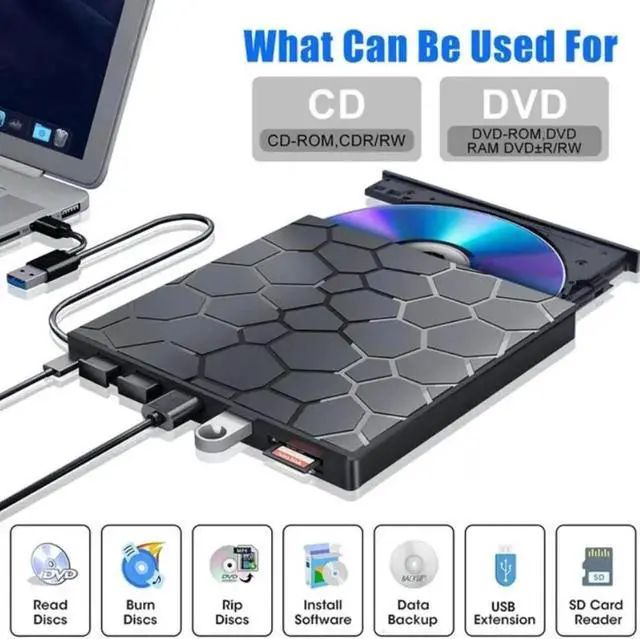 Alt view image 3 of 7 - [7 in 1] External CD/DVD Drive for Laptop, Portable DVD Player for Laptop, USB 3.0 Ultra-Slim Portable, CD Burner External Optical Drive Compatible with Laptop Desktop,Windows 11/10/8/7 Linux MacOS
