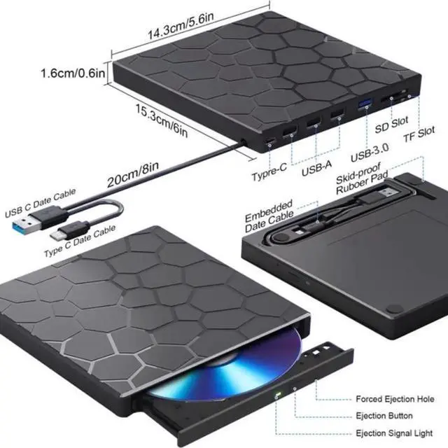 Alt view image 4 of 7 - [7 in 1] External CD/DVD Drive for Laptop, Portable DVD Player for Laptop, USB 3.0 Ultra-Slim Portable, CD Burner External Optical Drive Compatible with Laptop Desktop,Windows 11/10/8/7 Linux MacOS