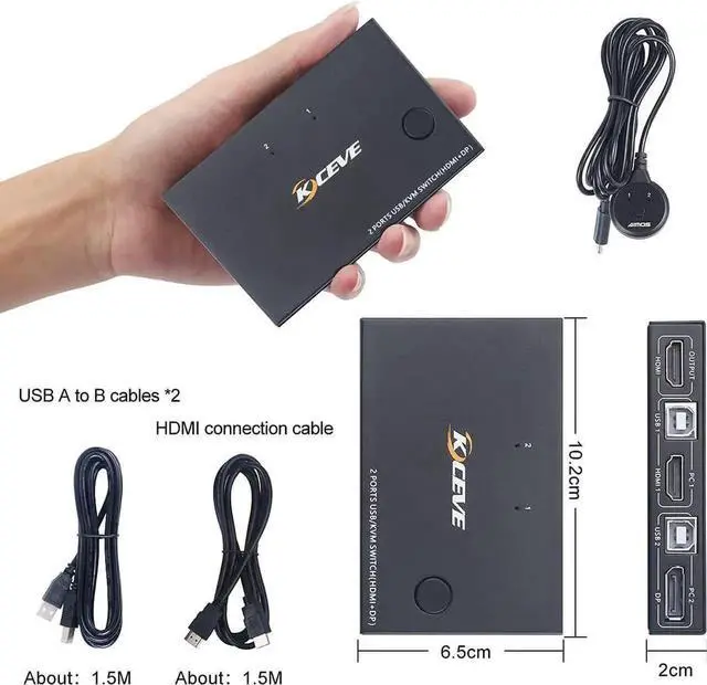 Alt view image 5 of 7 - 2 Port HDMI +DisplayPort KVM Switch for 2 Computers, DP HDMI USB KVM Switch for 2 Computers Share One Set Keyboard Mouse Printer and One Monitor, DP Support for 1920*1200 @30Hz HDMI Support 4K @30Hz