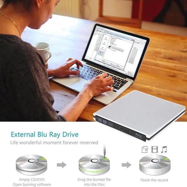 Alt view image 5 of 7 - External Blu Ray DVD Drive Burner 3D Portable USB 3.0 CD DVD RW Player for Mac OS, Linux, Windows XP/Vista/7/8/10,PC (Silver)