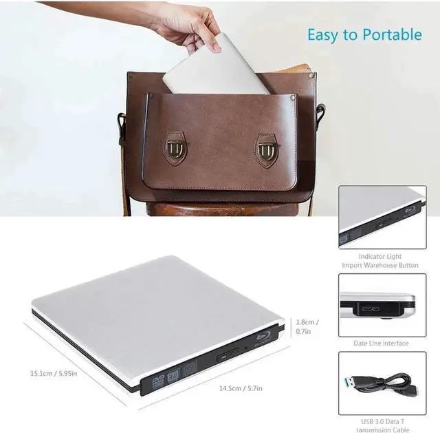 Alt view image 4 of 7 - External Blu Ray DVD Drive Burner 3D Portable USB 3.0 CD DVD RW Player for Mac OS, Linux, Windows XP/Vista/7/8/10,PC (Silver)