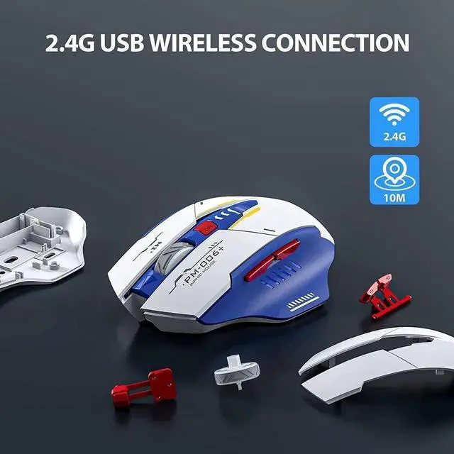 Alt view image 4 of 7 - Wireless Mouse, Rechargeable Wireless Mouse, Ergonomic Silent Mice with 2.4G USB Receiver Mecha Style Mouse Wireless for Laptop Computer MacOS, Blue & White