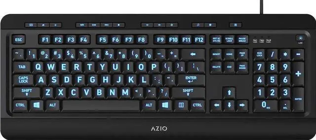 Alt view image 4 of 6 - A-zi-o Vision Backlit Computer Keyboard - Wired USB Keyboard with LARGE PRINT keys and 3 Interchangeable Backlight Colors