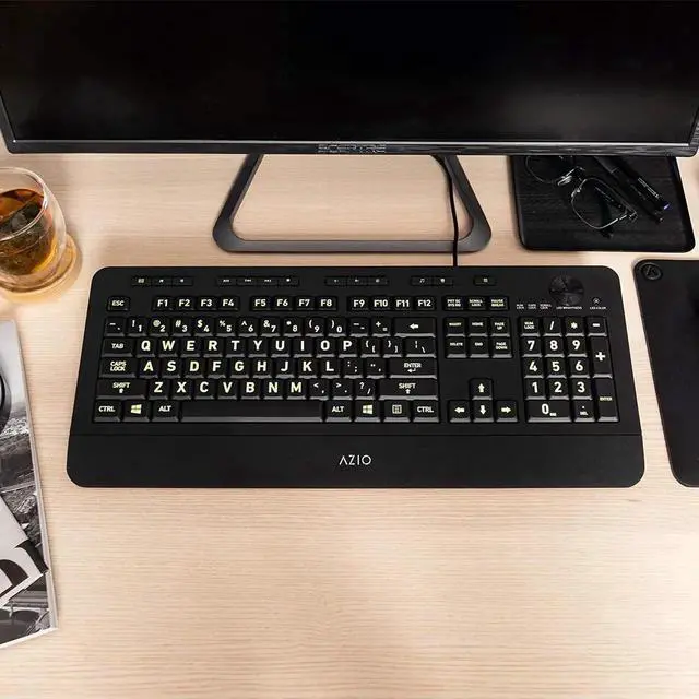 Alt view image 5 of 6 - A-zi-o Vision Backlit Computer Keyboard - Wired USB Keyboard with LARGE PRINT keys and 3 Interchangeable Backlight Colors