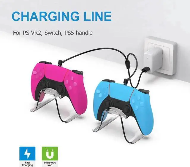 Alt view image 3 of 7 - Controller Charger Cable for PS VR2 for PS5, 2 in 1 Charging Cord for Type-C Interface for Wireless Handle,VR Gaming Controller Charge Accessories