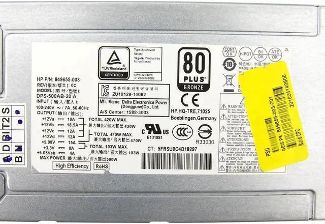 Alt view image 3 of 6 - For 500W Power Supply Computers 746177-002 DPS-500AB-20A 849655-003