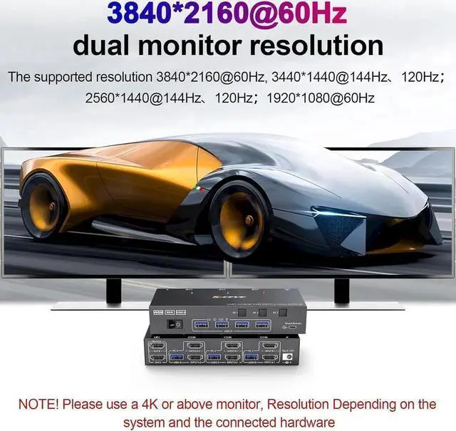 Alt view image 7 of 7 - USB 3.0 HDMI KVM Switch 2 Monitors 3 Computers 4K@60Hz, EDID simulation, Dual Monitor HDMI KVM Switch 3 in 2 Out for 3 Computers Share 2 Displays and 4 USB 3.0 Ports, Wired Remote and Cables Included