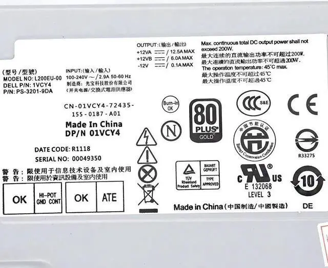 Alt view image 5 of 5 - 200W for 780 790 990 7010 9010 Power Supply L200EU-00 F200EU-00