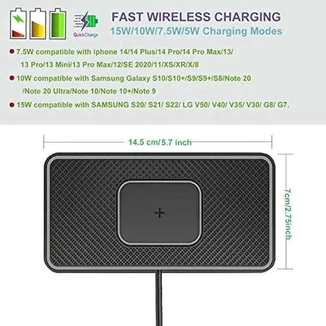 Alt view image 3 of 6 - Wireless Charger, 15W Wireless Car Charger Charging pad Fast Wireless Phone Charger Cell Phone Wireless Charger pad Android Non Slip Wireless Charging mat galaxy21/20S9S10S8Note10 (C1P)