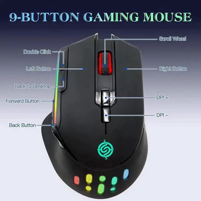 Main image of Wireless Gaming Mouse, Rechargeable Wireless Computer Mouse with 13 RGB Led Light, 9 Buttons Gamer Mouse Wireless, 3-Speed Adjustable DPI [up to 2400dpi] Computer Mice, Ergonomic Mouse for Windows/Mac