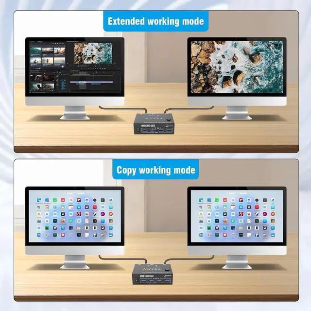 Alt view image 5 of 7 - Dual Monitor HDMI KVM Switch 4K@60Hz Simulation EDID, 2 Port HDMI USB 3.0 KVM Switch for 2 Monitors 2 Computers,Support Copy and Extended Display, with HDMI and USB 3.0 Cables & Wired Controller