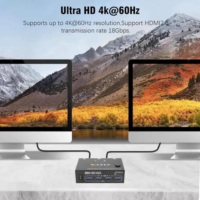 Alt view image 2 of 7 - Dual Monitor HDMI KVM Switch 4K@60Hz Simulation EDID, 2 Port HDMI USB 3.0 KVM Switch for 2 Monitors 2 Computers,Support Copy and Extended Display, with HDMI and USB 3.0 Cables & Wired Controller