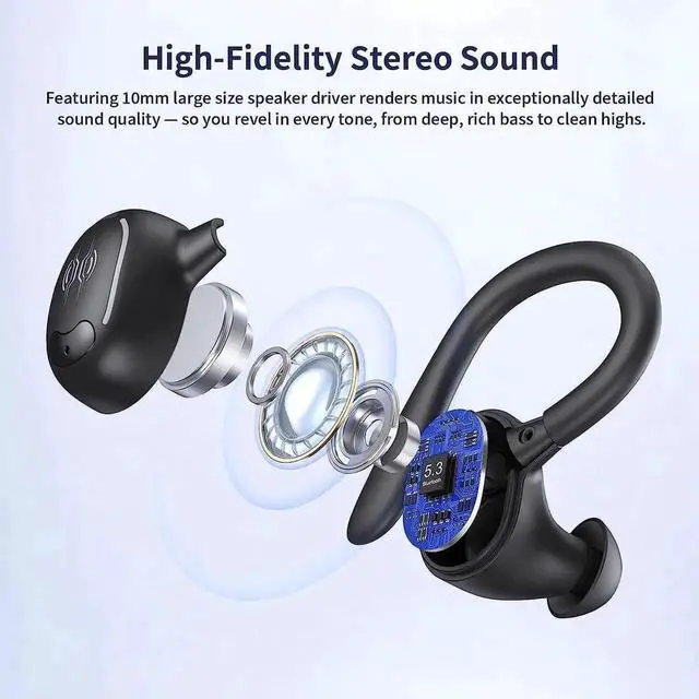 Alt view image 7 of 7 - True Wireless Earbuds, Bluetooth Headphones 50Hrs Playback Ear Buds IPX7 Waterproof Sports Earphones Dual Power Display with Earhooks Built in Mic Clear Calls Over Ear Earbuds for Running Workout Gym
