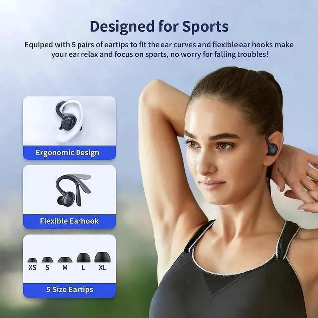 Alt view image 5 of 7 - True Wireless Earbuds, Bluetooth Headphones 50Hrs Playback Ear Buds IPX7 Waterproof Sports Earphones Dual Power Display with Earhooks Built in Mic Clear Calls Over Ear Earbuds for Running Workout Gym