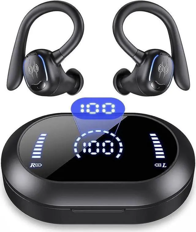 Main image of True Wireless Earbuds, Bluetooth Headphones 50Hrs Playback Ear Buds IPX7 Waterproof Sports Earphones Dual Power Display with Earhooks Built in Mic Clear Calls Over Ear Earbuds for Running Workout Gym