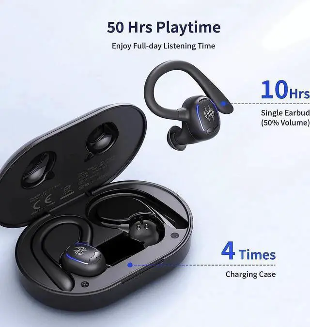 Alt view image 4 of 7 - True Wireless Earbuds, Bluetooth Headphones 50Hrs Playback Ear Buds IPX7 Waterproof Sports Earphones Dual Power Display with Earhooks Built in Mic Clear Calls Over Ear Earbuds for Running Workout Gym