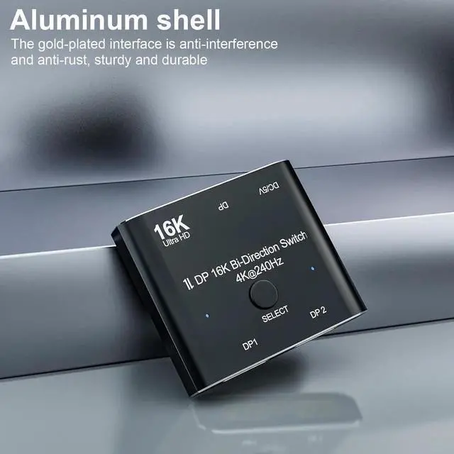 Alt view image 2 of 7 - 2 Port DisplayPort Switch, 16K@60Hz DP Switch Bi-Direction 8K@120Hz 4K@240Hz Displayport Splitter Converter for Multiple Source and displays 16K DP Video Converter