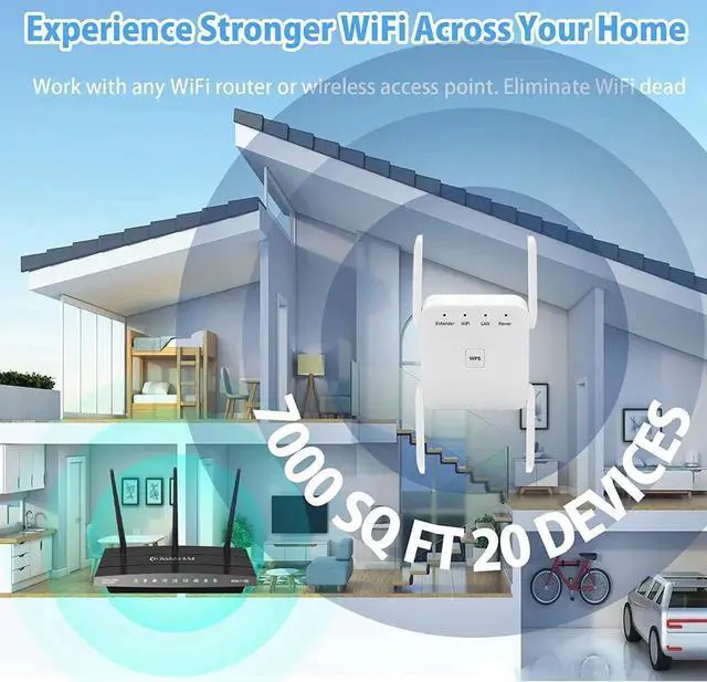 Alt view image 7 of 7 - AC1200 WiFi Extender, 5G 1200Mbps Dual Band WiFi Extenders Signal Booster for Home, Device Servers WiFi Booster Covers Up to 7000 Sq.ft and 20 Devices, 1200Mbps Wireless Signal Repeater with Ethernet