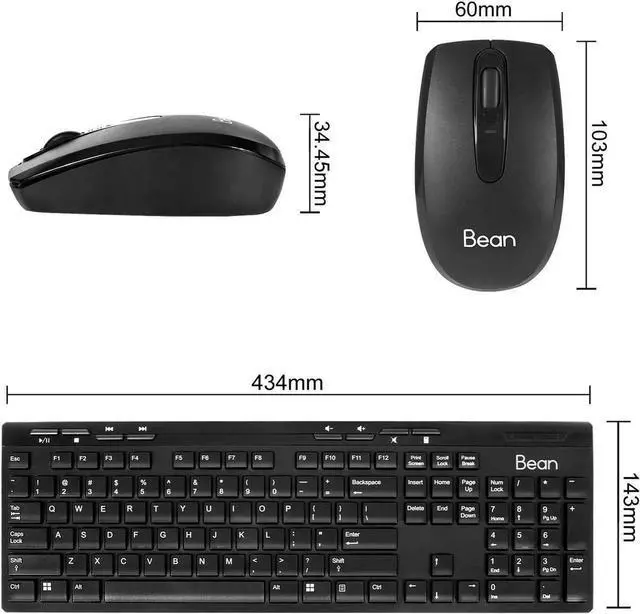 Alt view image 6 of 7 - Be-an 2.4GHz Full Size Wireless Keyboard and Mouse Combo, Ergonomic Design Compatible with Windows and Linux, 1000/1200/1600 DPI, Batteries Included - Plug and Play