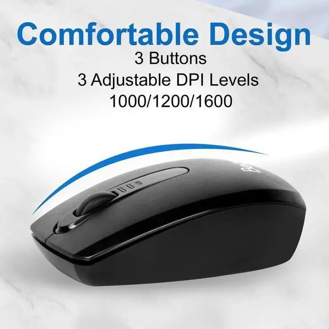 Alt view image 5 of 7 - Be-an 2.4GHz Full Size Wireless Keyboard and Mouse Combo, Ergonomic Design Compatible with Windows and Linux, 1000/1200/1600 DPI, Batteries Included - Plug and Play