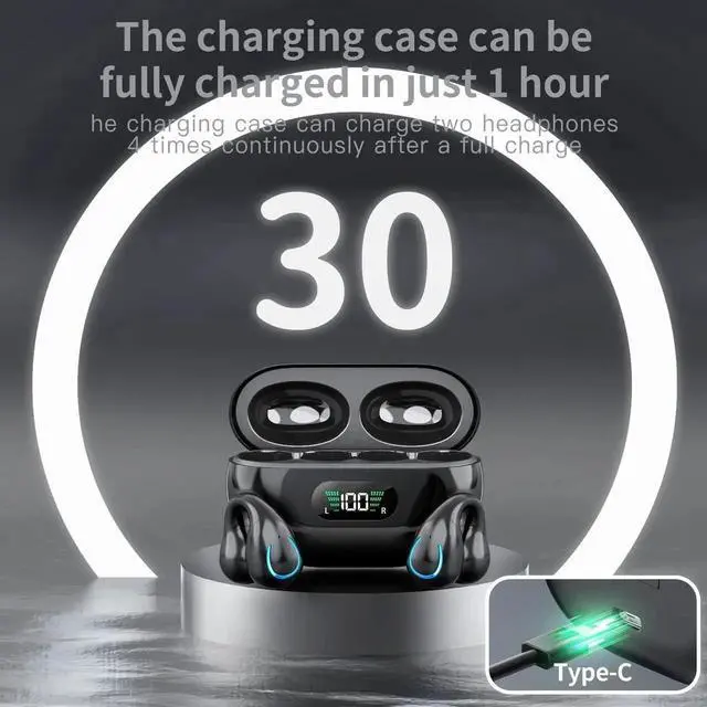 Alt view image 5 of 7 - Clip-On Wireless Earbuds Bone Conduction, Wireless Bluetooth V5.3 Open Ear Headphones, 80 Hours Playtime with Charging Case, IPX4 Waterproof Earphones Sport Cycling Running Work Earbud Hooks