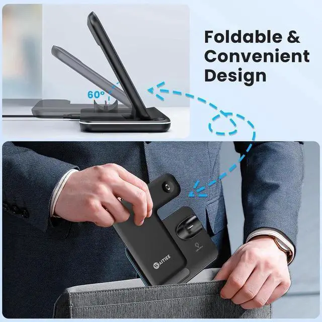 Alt view image 2 of 7 - Wireless Charger 3 in 1, 15W Fast Charging Station for Apple Watch 9/8/Ultra 2/Ultra/SE/7/6/5/4/3/2, for 3/2/1/Pro/Pro 2, for iPhone 15/14/13 /Plus/Pro/Pro Max/12/11/X/Xr/XS/8 (Black)