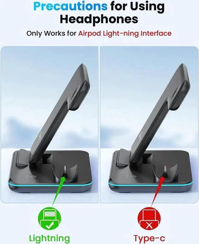 Alt view image 6 of 7 - Wireless Charger 3 in 1, 15W Fast Charging Station for Apple Watch 9/8/Ultra 2/Ultra/SE/7/6/5/4/3/2, for 3/2/1/Pro/Pro 2, for iPhone 15/14/13 /Plus/Pro/Pro Max/12/11/X/Xr/XS/8 (Black)