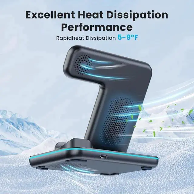 Alt view image 4 of 7 - Wireless Charger 3 in 1, 15W Fast Charging Station for Apple Watch 9/8/Ultra 2/Ultra/SE/7/6/5/4/3/2, for 3/2/1/Pro/Pro 2, for iPhone 15/14/13 /Plus/Pro/Pro Max/12/11/X/Xr/XS/8 (Black)