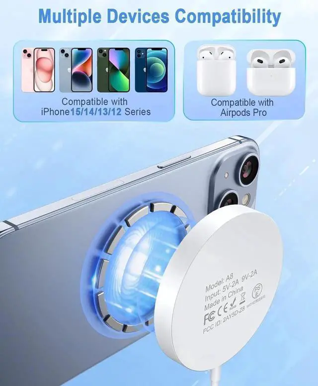 Alt view image 3 of 7 - Magnetic Wireless Charger Fast Mag Safe Charger Compatible with iPhone 15 Pro Max/15 Pro/15/15 Plus/14/13/12 Series, 2024 Upgraded Nano Mag-Safe LED Charging Pad with 20W Type-C Adapter (White)