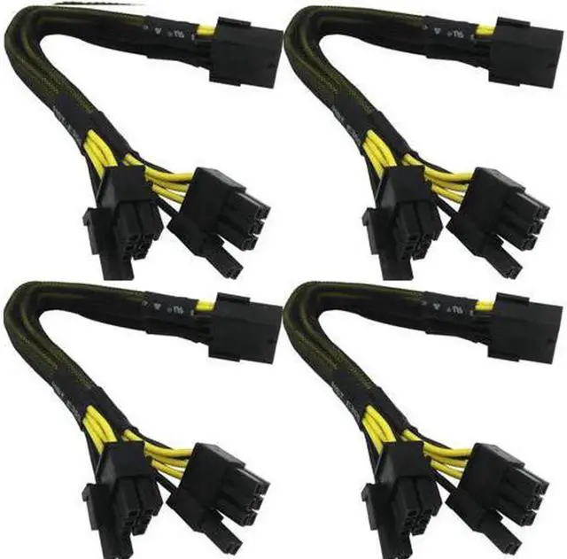Main image of 16 Gauge 8-Pin Female to Dual 8 Pin (6+2) Male 30.5 cm (12-inch) 16 AWG PCI-E GPU Miner Graphics Video Card VGA Sleeved Braided Woven Extension Power Cable Splitter Black Swan Mining 4/Pack