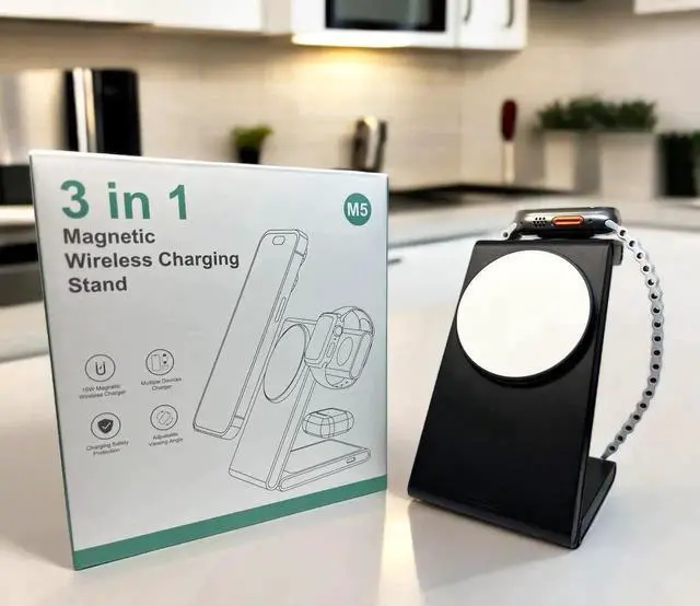 Alt view image 4 of 7 - 3-in-1 Foldable Charging Station for MagSafe, Travel Magnetic Charger Stand for iPhone 15 14 13 12 Pro Max, Fast Wireless Charging Dock for Apple Watch/AirPods(Black)